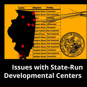 Issues with State-Run Developmental Centers. List of reporter notes with Illinois State Outline 